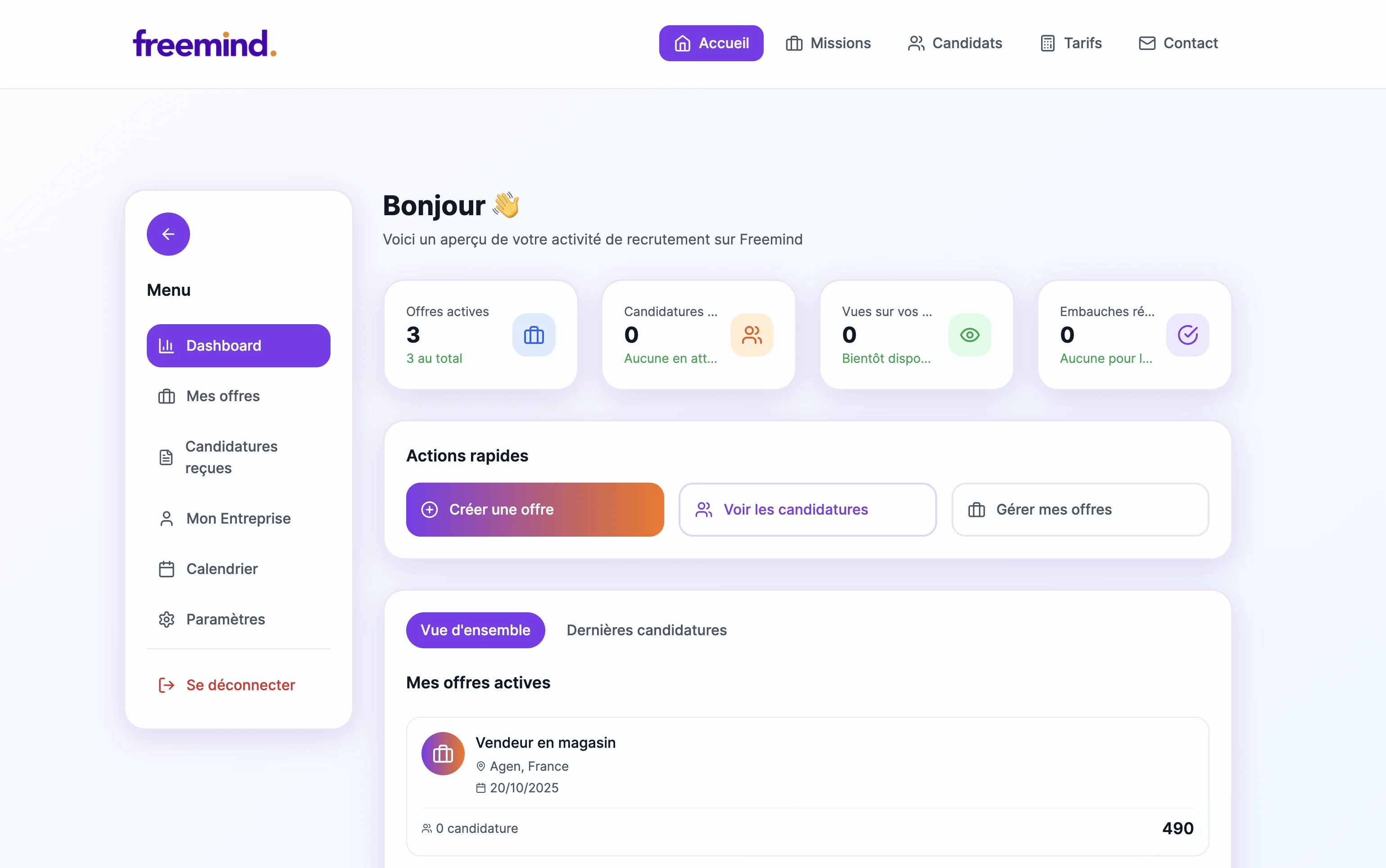 Freemind Dashboard Screenshot